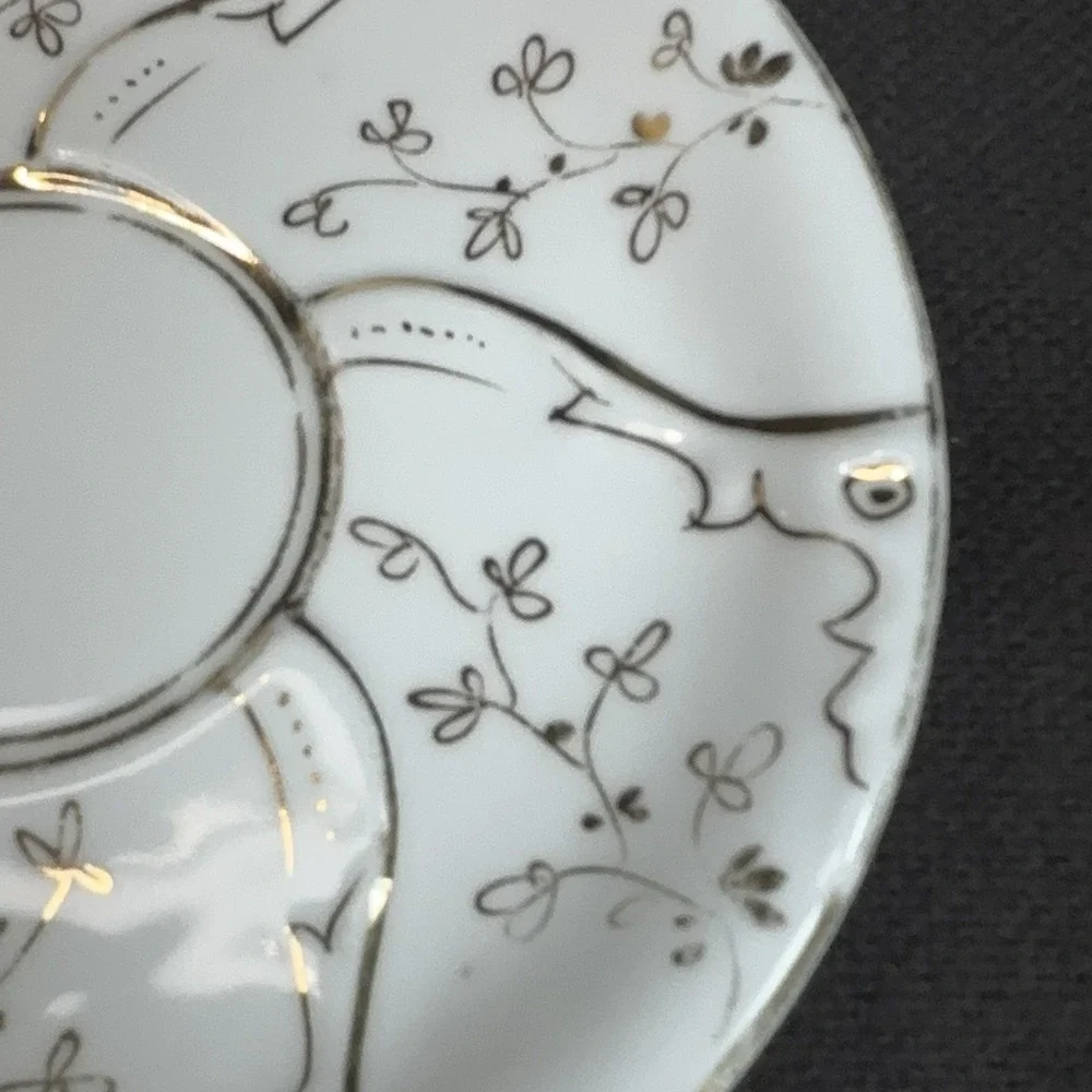 Antique Victorian Spiral Swirl Porcelain Teacup Saucer Gold Gilt Floral Tea Cup